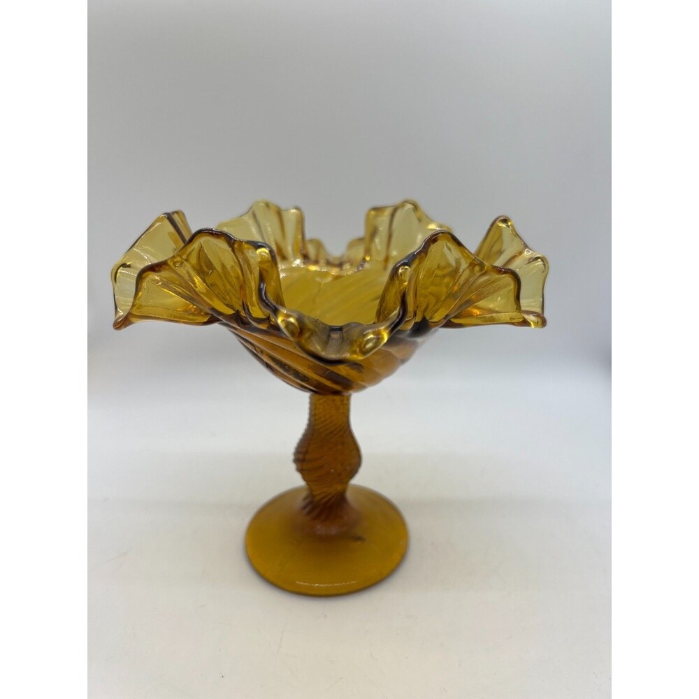 Fenton Art Glass Amber Glass Pedestal Thumb Print Vintage Dish art vintage